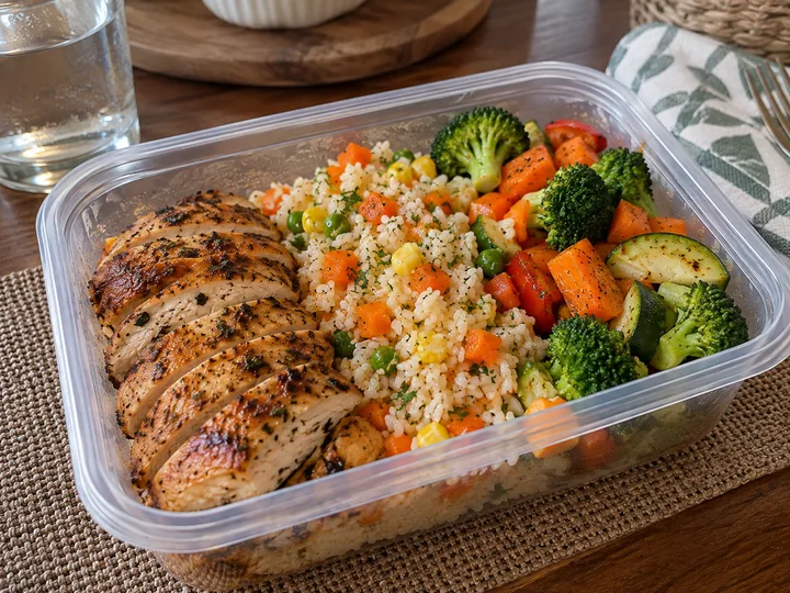 Frango Grelhado e Arroz Colorido