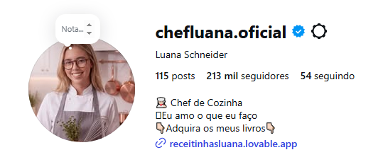 Perfil do Instagram chefluana.oficial da Chef Luana Schneider
