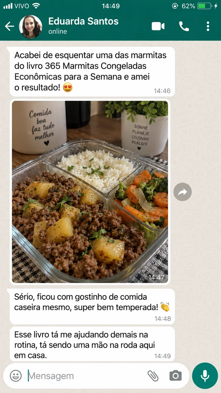 Conversa de Eduarda Santos sobre marmitas congeladas